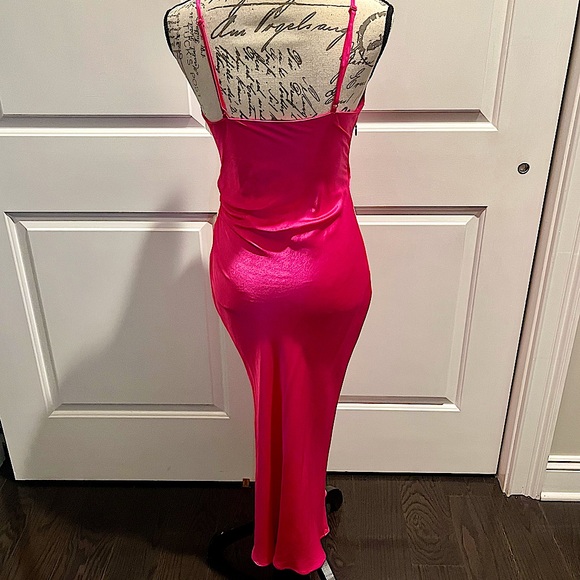Zara Draped Camisole Midi Slip Dress in Barbie Hot Pink - Picture 3 of 16